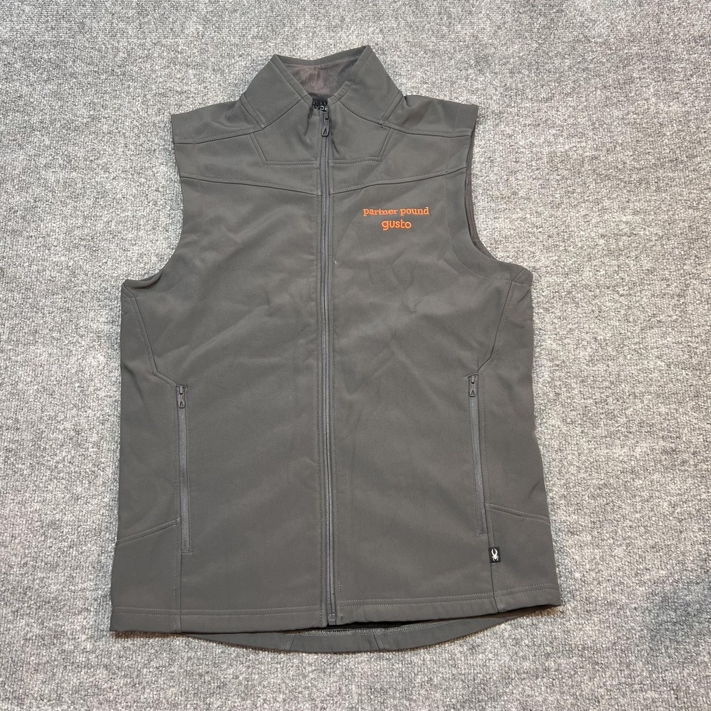 Spyder Vest Mens Medium Gray Softshell Full Zip Pockets Logo Outdoor